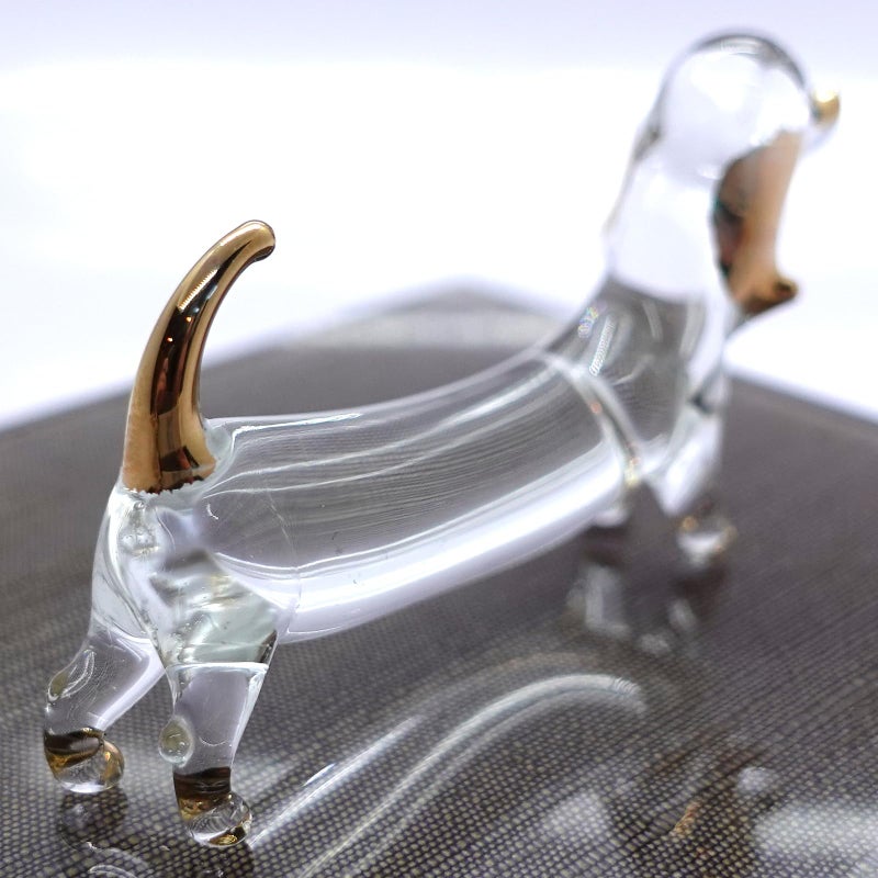 Sansukjai Dachshund Miniature Figurines Dog Animals Hand Blown Glass Art Gold Trim Collectible Gift Decorate (Clear Gold) - Image 4